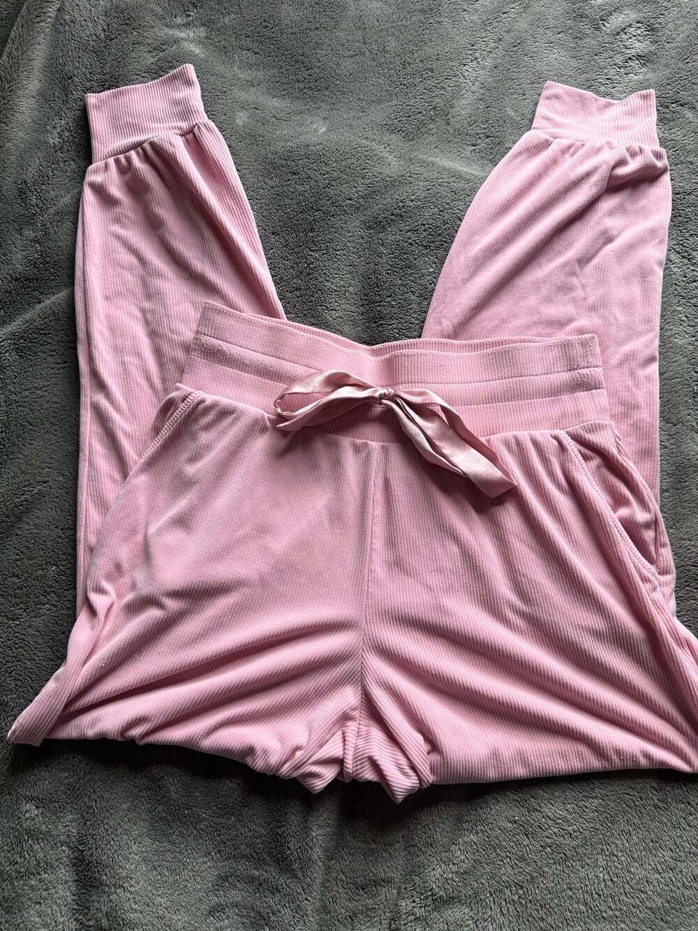 Victoria's Secret Pink Ribbed Lounge Jogger Sweatpants with Satin Drawstring